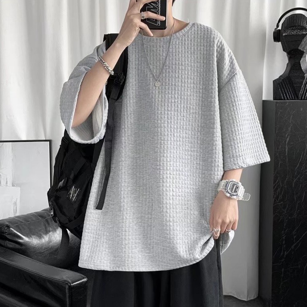 Men Top Casual Five-quarter Sleeves Korean Style Regular Summer T-shirt - Picture 31 of 35