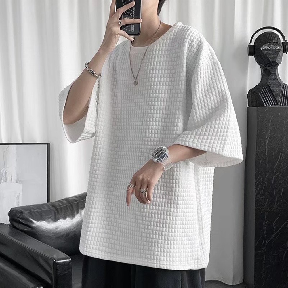 Men Top Casual Five-quarter Sleeves Korean Style Regular Summer T-shirt - Picture 21 of 35