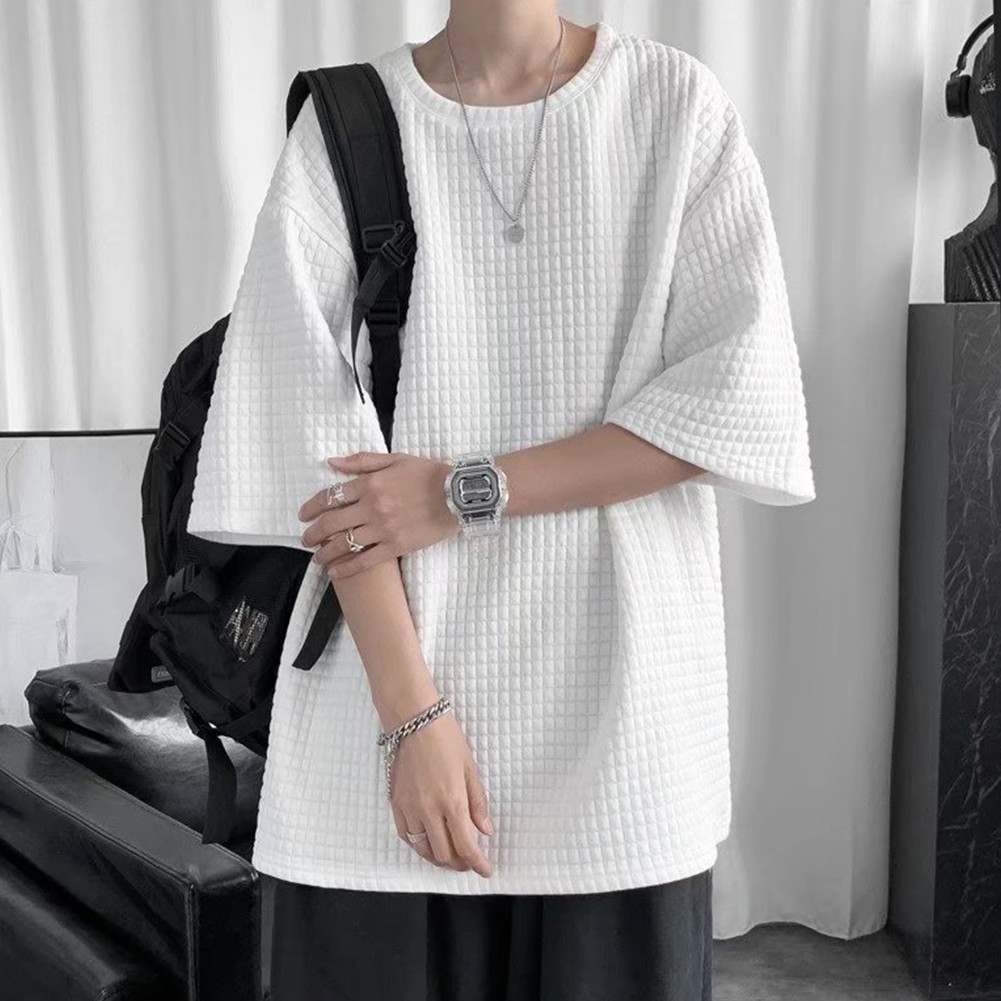 Men Top Casual Five-quarter Sleeves Korean Style Regular Summer T-shirt - Picture 18 of 35