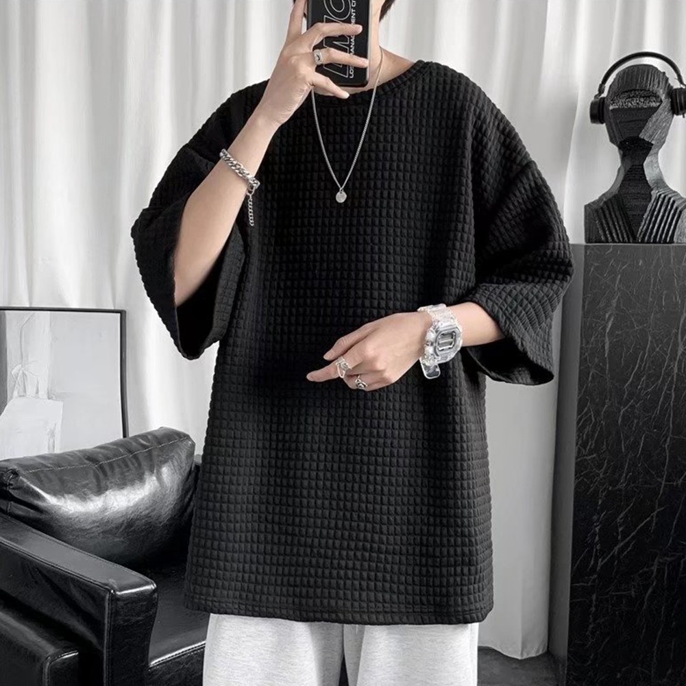 Men Top Casual Five-quarter Sleeves Korean Style Regular Summer T-shirt - Picture 32 of 35
