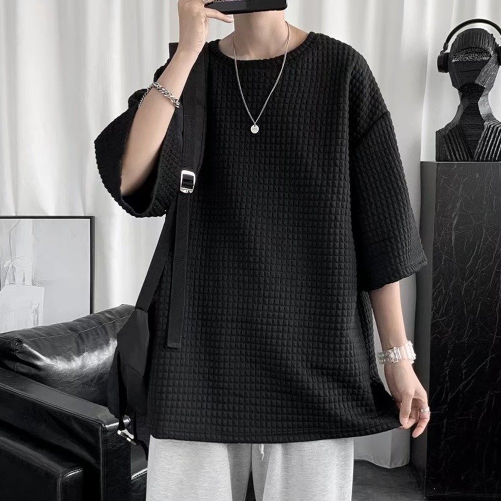 Men Top Casual Five-quarter Sleeves Korean Style Regular Summer T-shirt - Picture 34 of 35