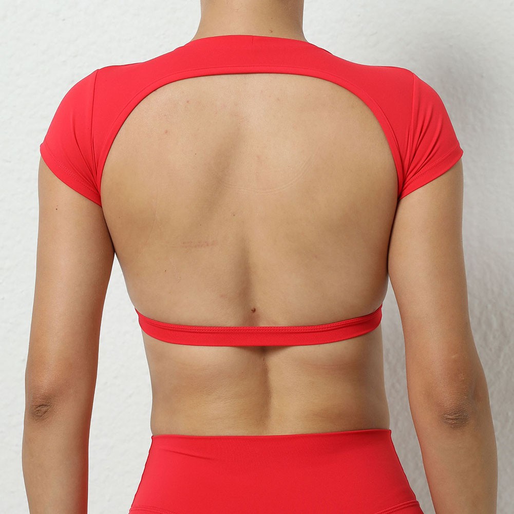 Atmungsaktive rückenfreie Yoga Crop Tops für Frauen Sport Shirts Fitnessstudio - Bild 14 von 30