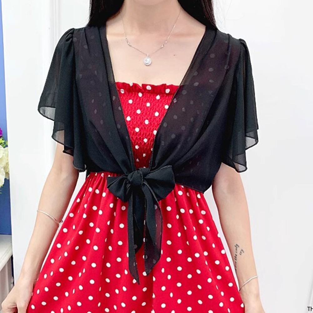 Women's Stylish Lace Up Chiffon Top Suitable for Spring and Summer Days - Picture 25 of 27