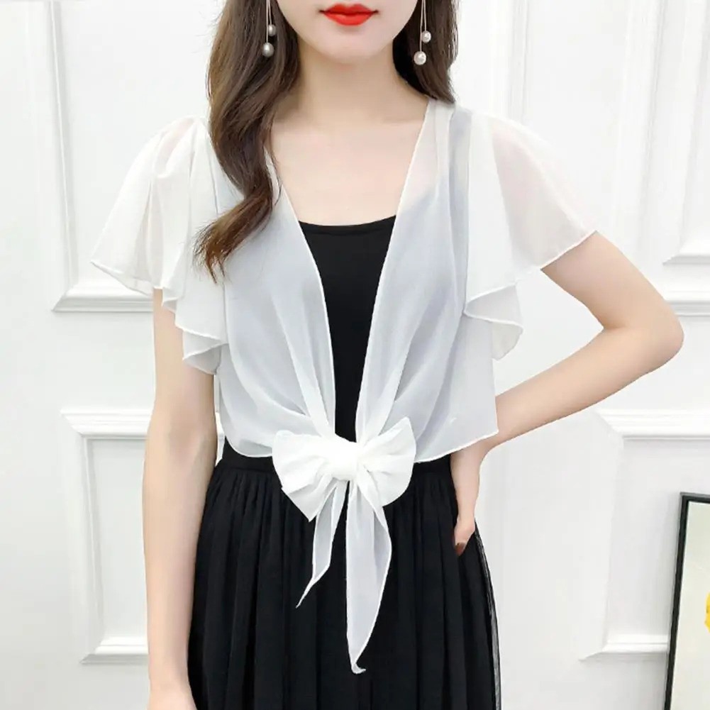 Women's Stylish Lace Up Chiffon Top Suitable for Spring and Summer Days - Picture 17 of 27