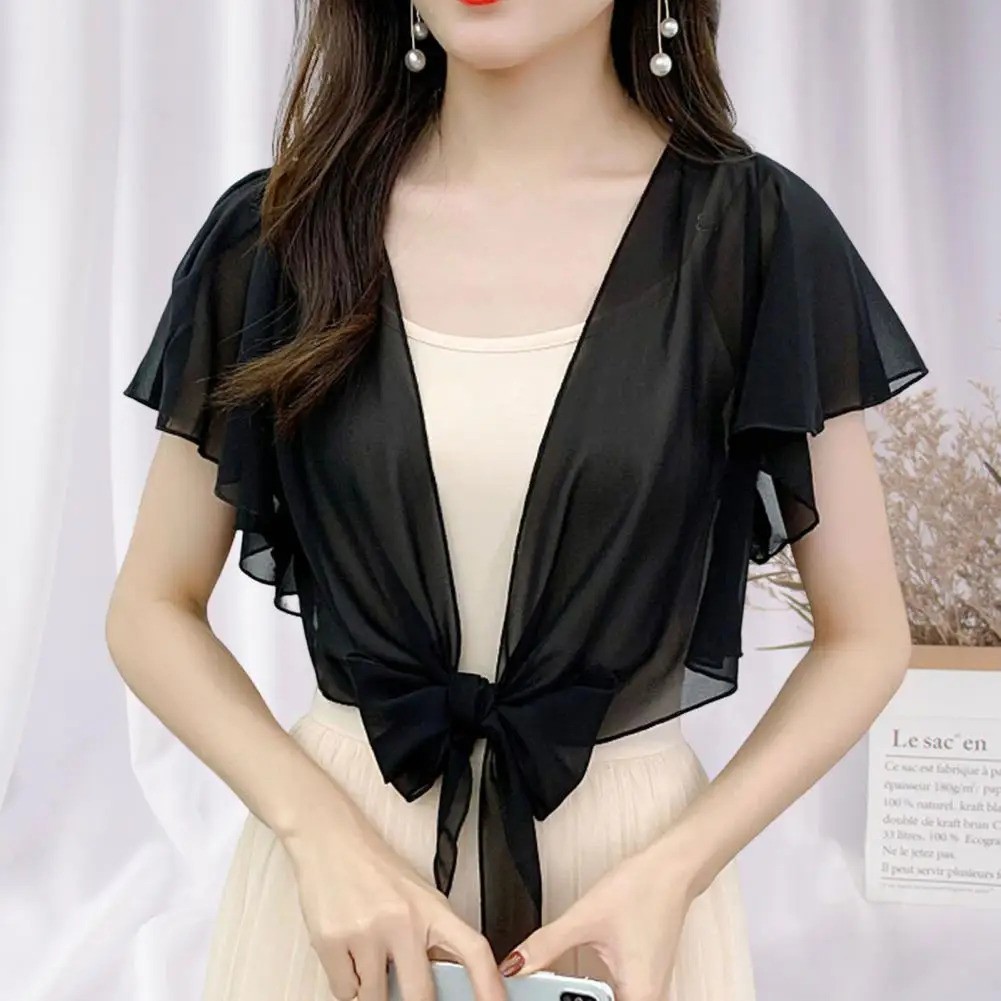 Women's Stylish Lace Up Chiffon Top Suitable for Spring and Summer Days - Picture 26 of 27