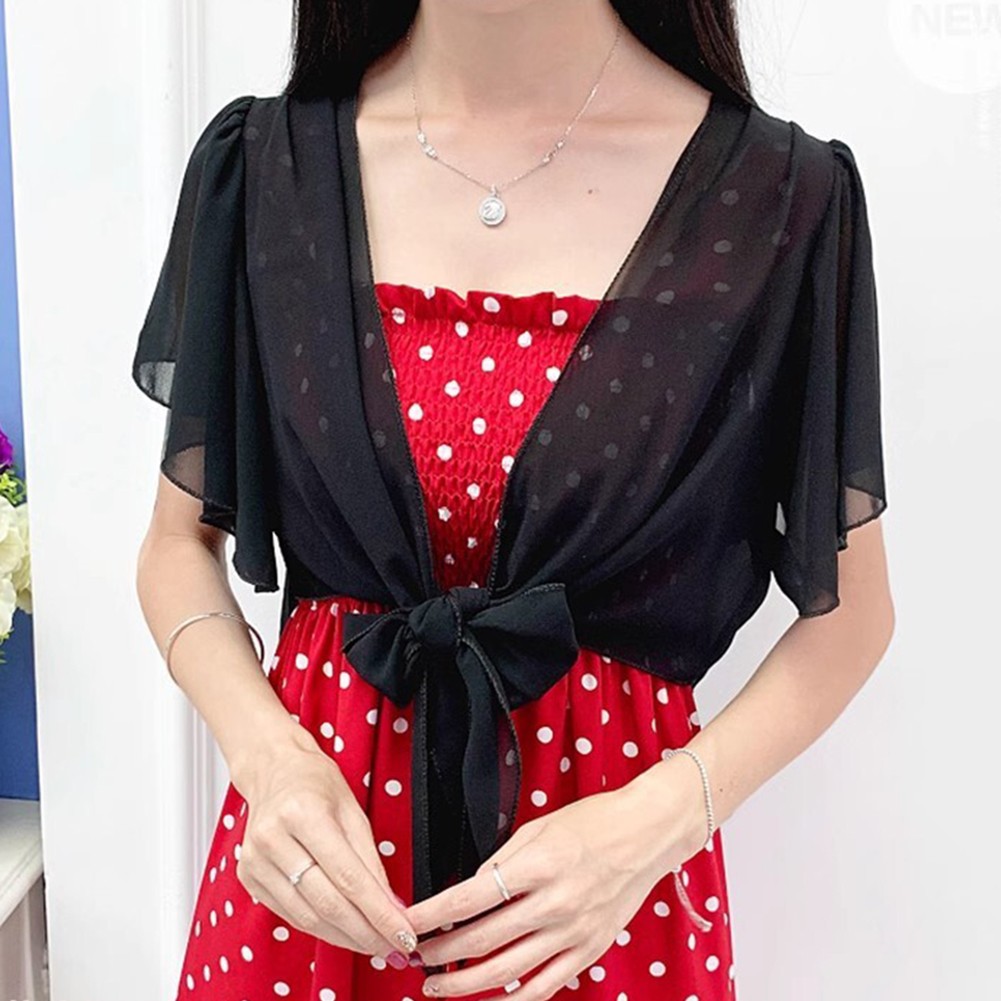Women's Stylish Lace Up Chiffon Top Suitable for Spring and Summer Days - Picture 27 of 27