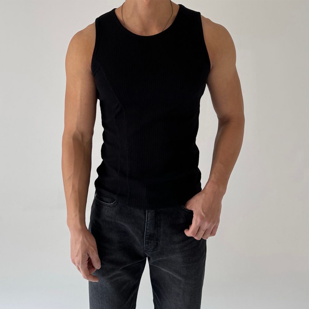 Trendsetting Men's Ribbed Sleeveless Tank Top Slim Fit Sports Vest Black/White - Picture 18 of 18