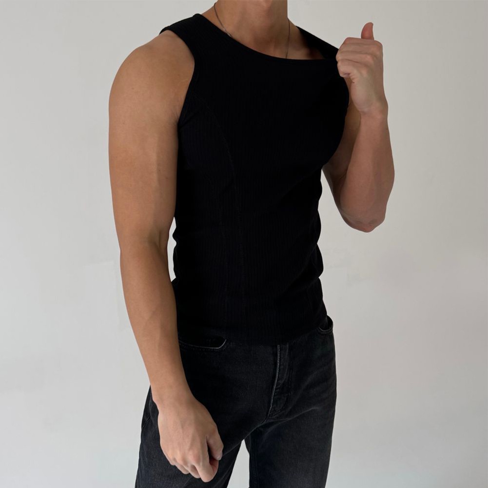 Trendsetting Men's Ribbed Sleeveless Tank Top Slim Fit Sports Vest Black/White - Picture 17 of 18