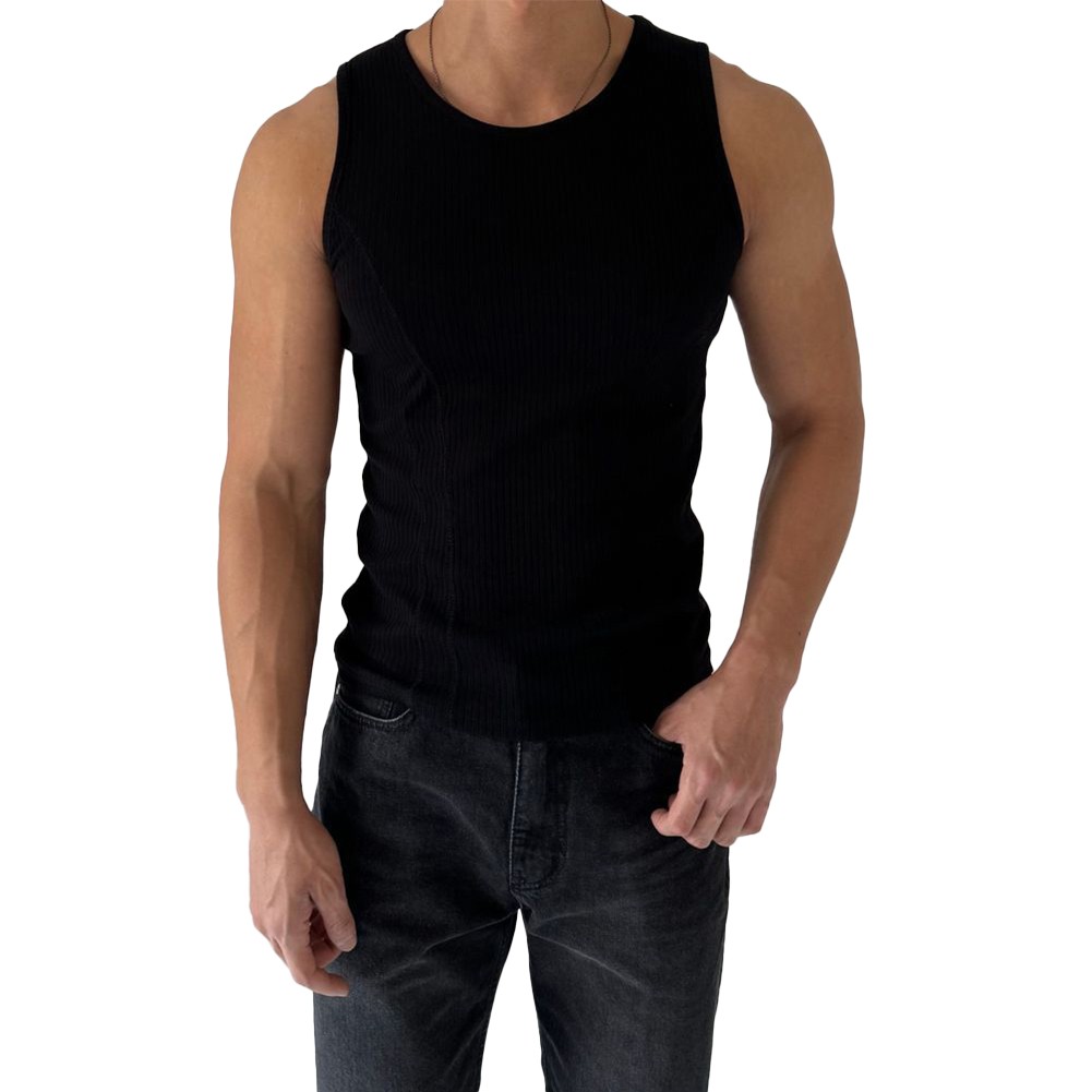 Trendsetting Men's Ribbed Sleeveless Tank Top Slim Fit Sports Vest Black/White - Picture 16 of 18
