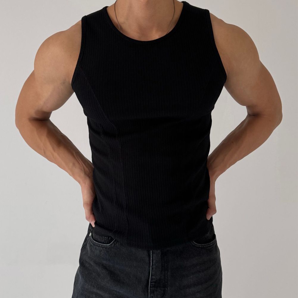 Trendsetting Men's Ribbed Sleeveless Tank Top Slim Fit Sports Vest Black/White - Picture 15 of 18