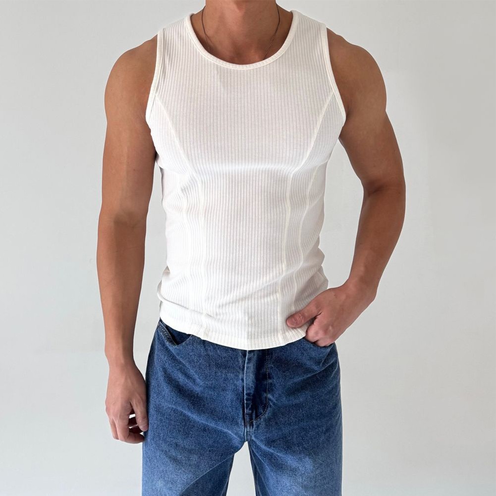 Trendsetting Men's Ribbed Sleeveless Tank Top Slim Fit Sports Vest Black/White - Picture 11 of 18