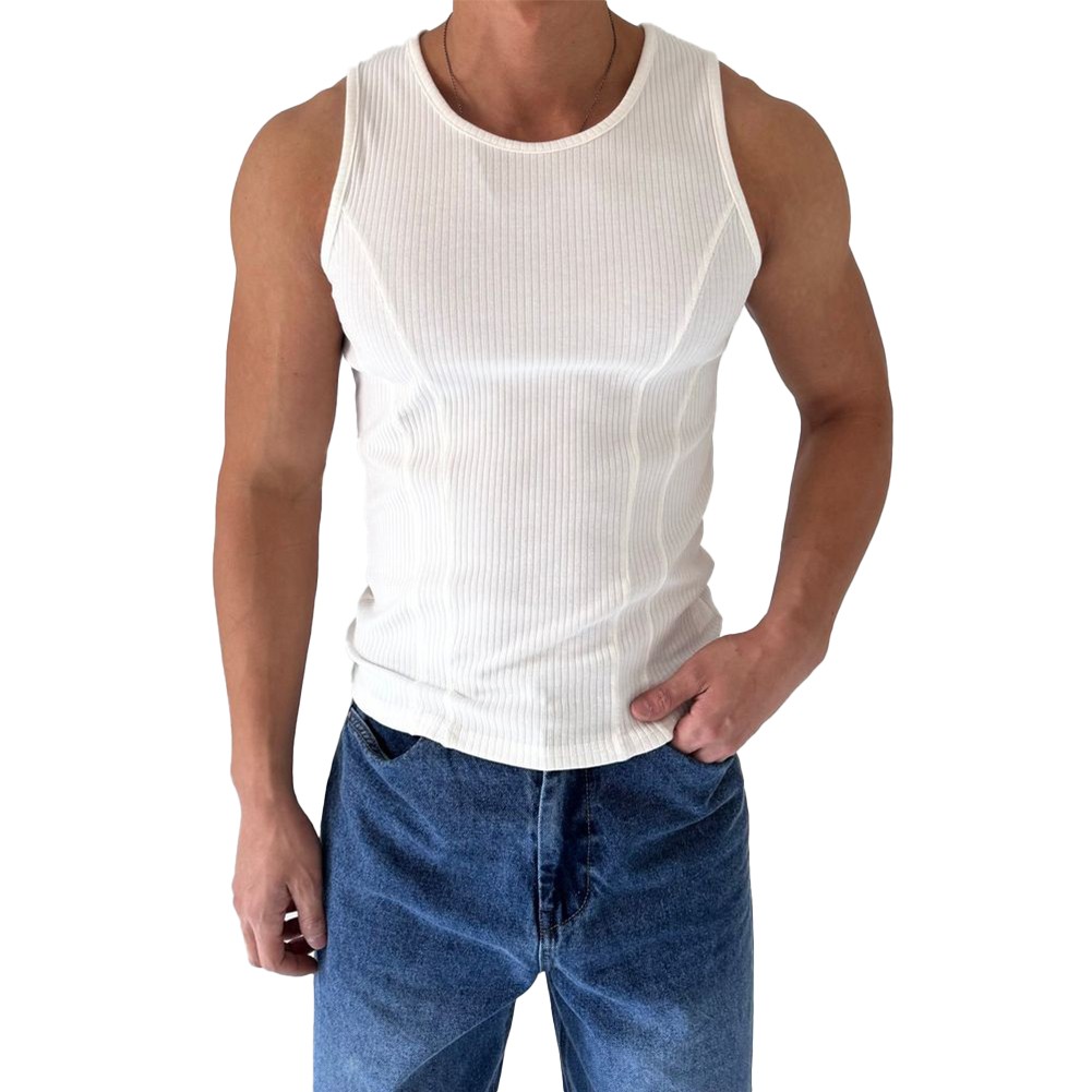 Trendsetting Men's Ribbed Sleeveless Tank Top Slim Fit Sports Vest Black/White - Picture 12 of 18