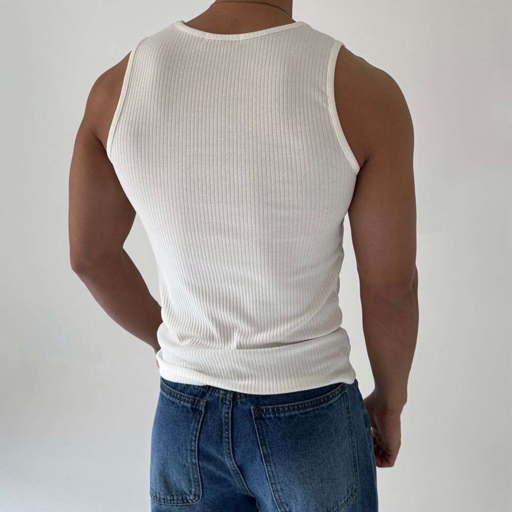 Trendsetting Men's Ribbed Sleeveless Tank Top Slim Fit Sports Vest Black/White - Picture 14 of 18