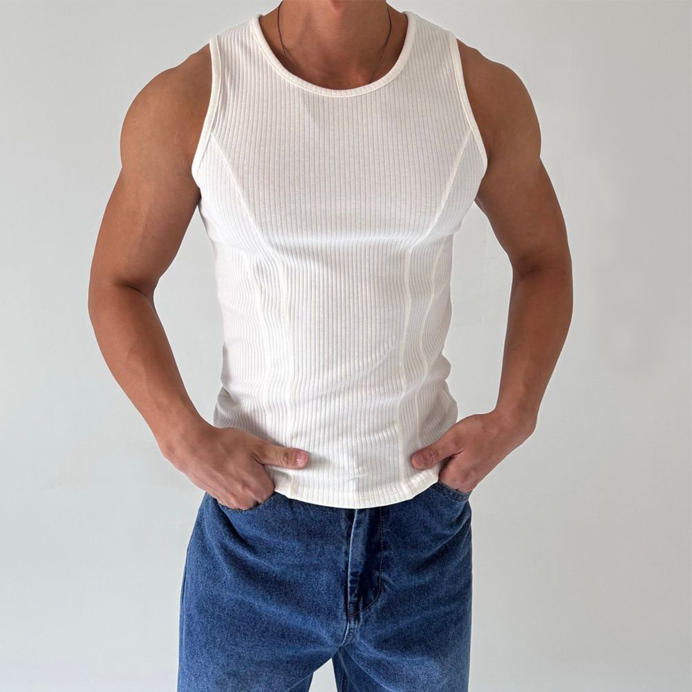 Trendsetting Men's Ribbed Sleeveless Tank Top Slim Fit Sports Vest Black/White - Picture 13 of 18