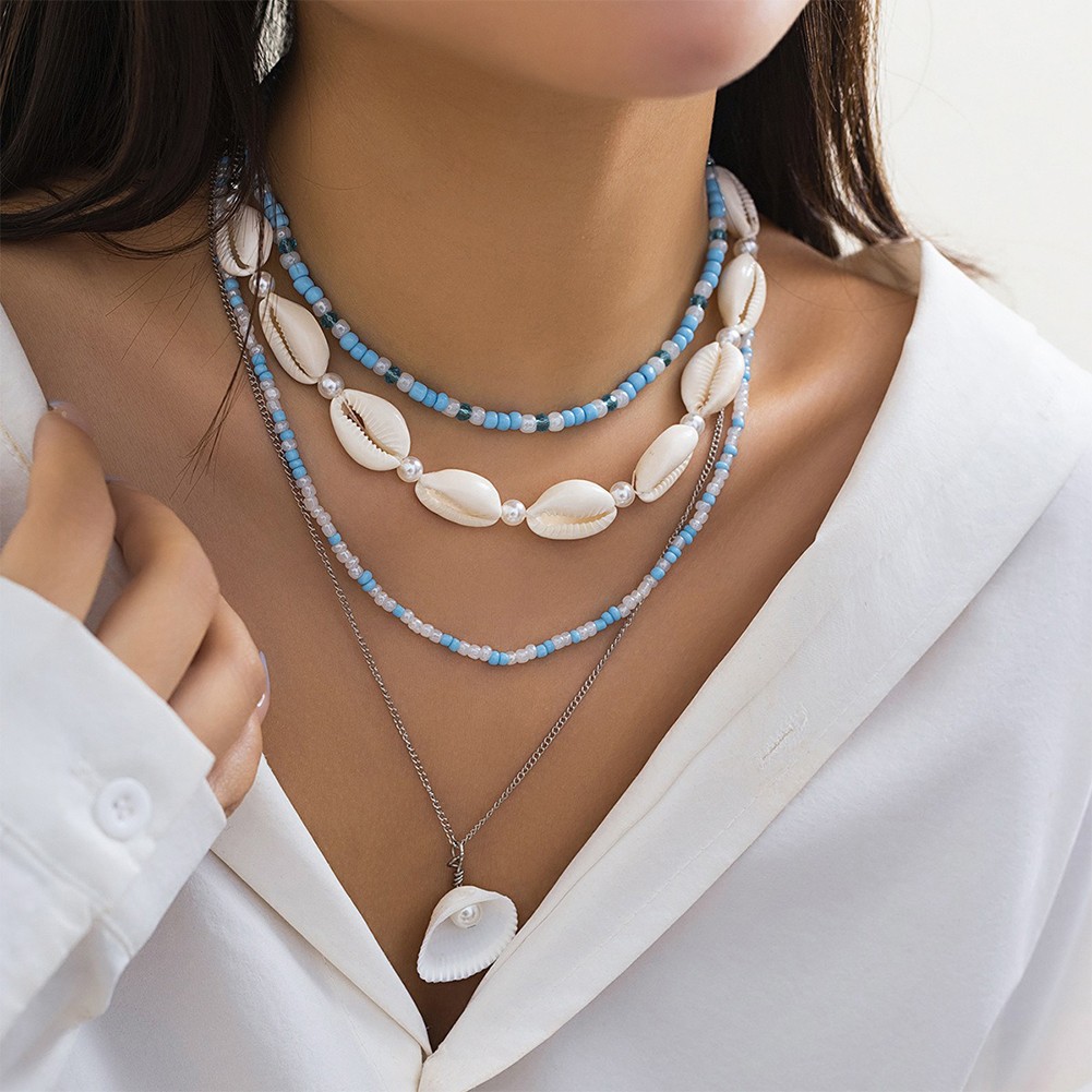 Bohemian Pottery Beads Necklace with Metal Sun Pendant and Layered Chains - Picture 40 of 43