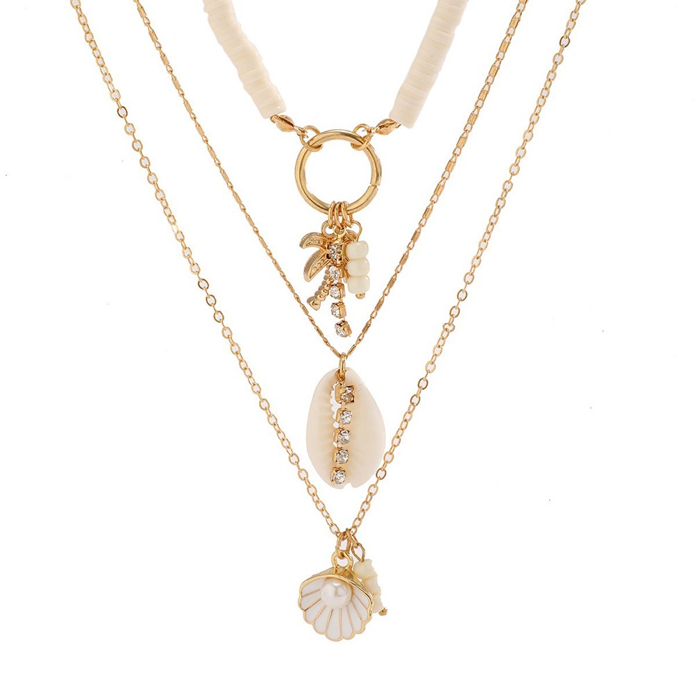 Bohemian Pottery Beads Necklace with Metal Sun Pendant and Layered Chains - Picture 35 of 43