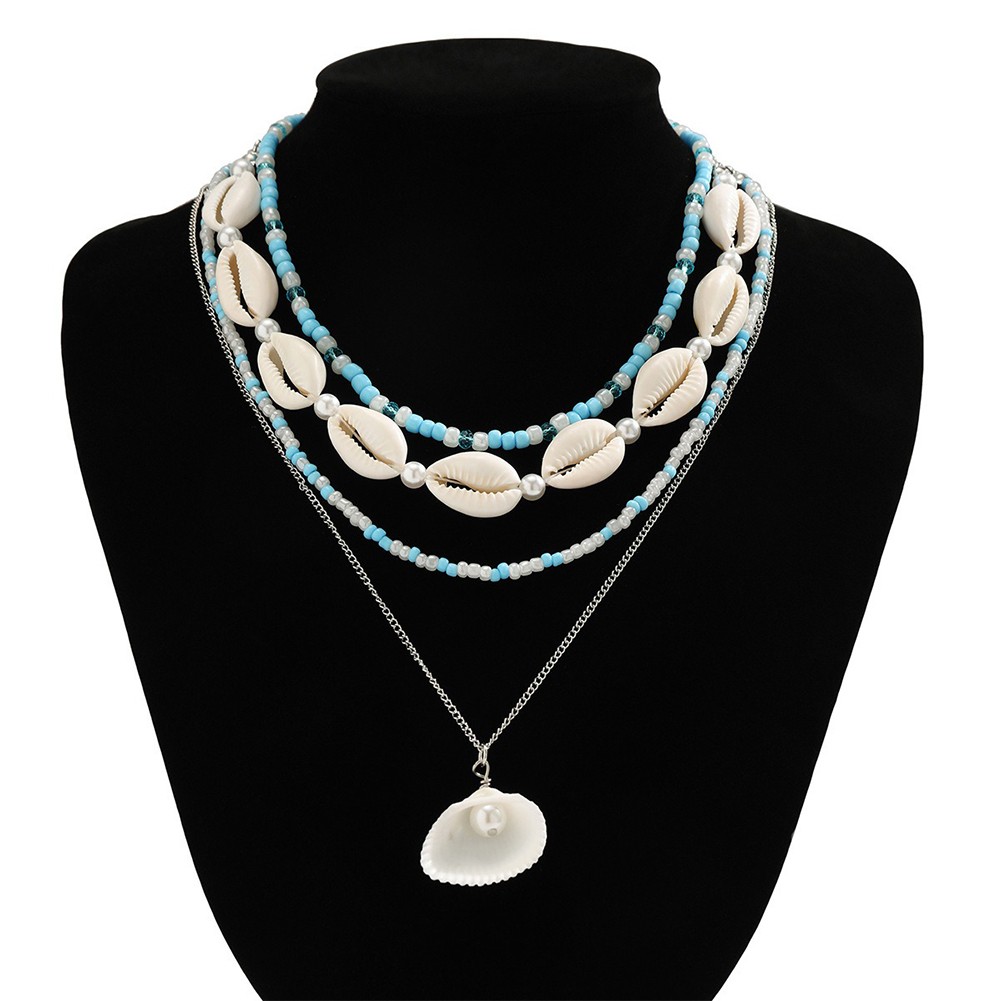 Bohemian Pottery Beads Necklace with Metal Sun Pendant and Layered Chains - Picture 43 of 43