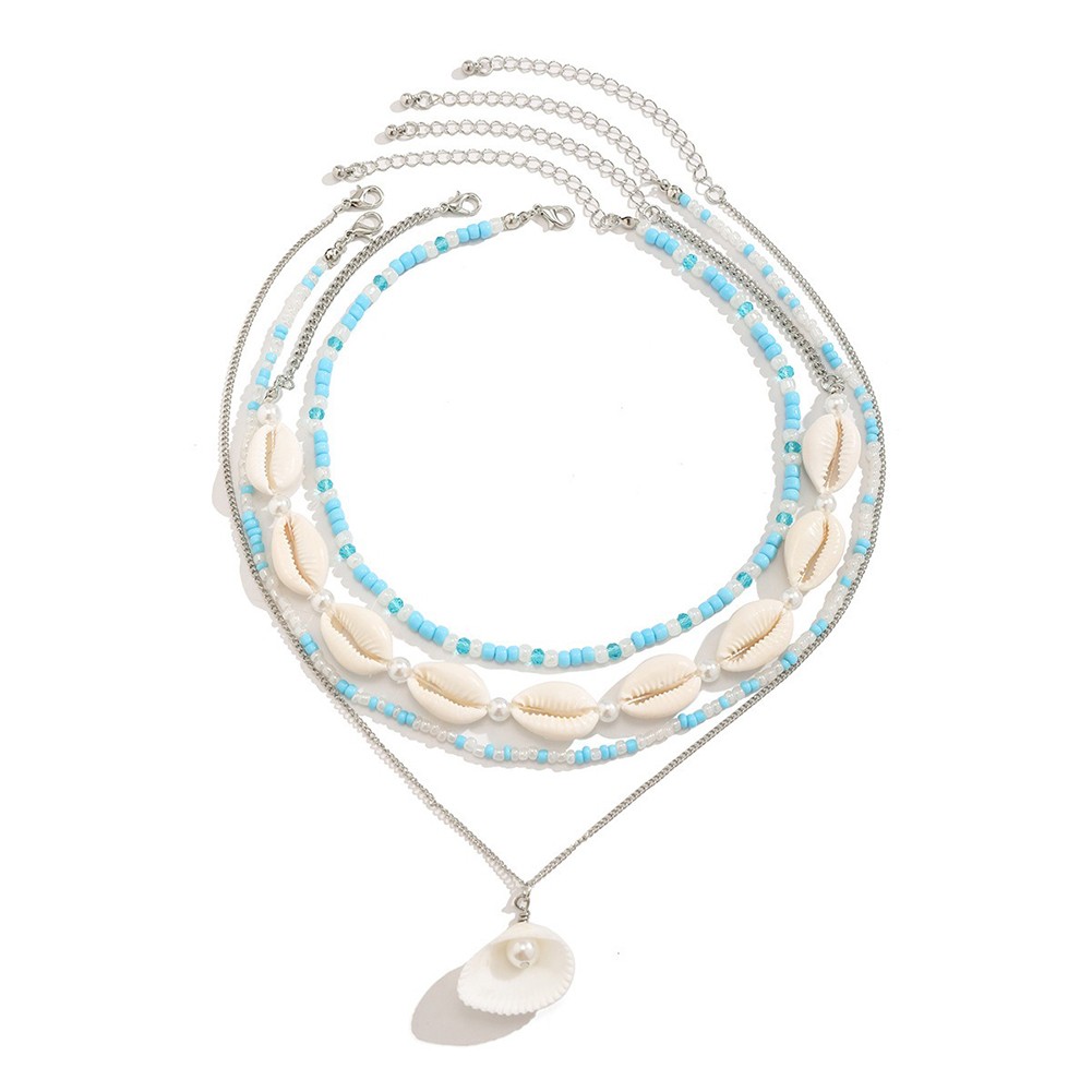 Bohemian Pottery Beads Necklace with Metal Sun Pendant and Layered Chains - Picture 37 of 43
