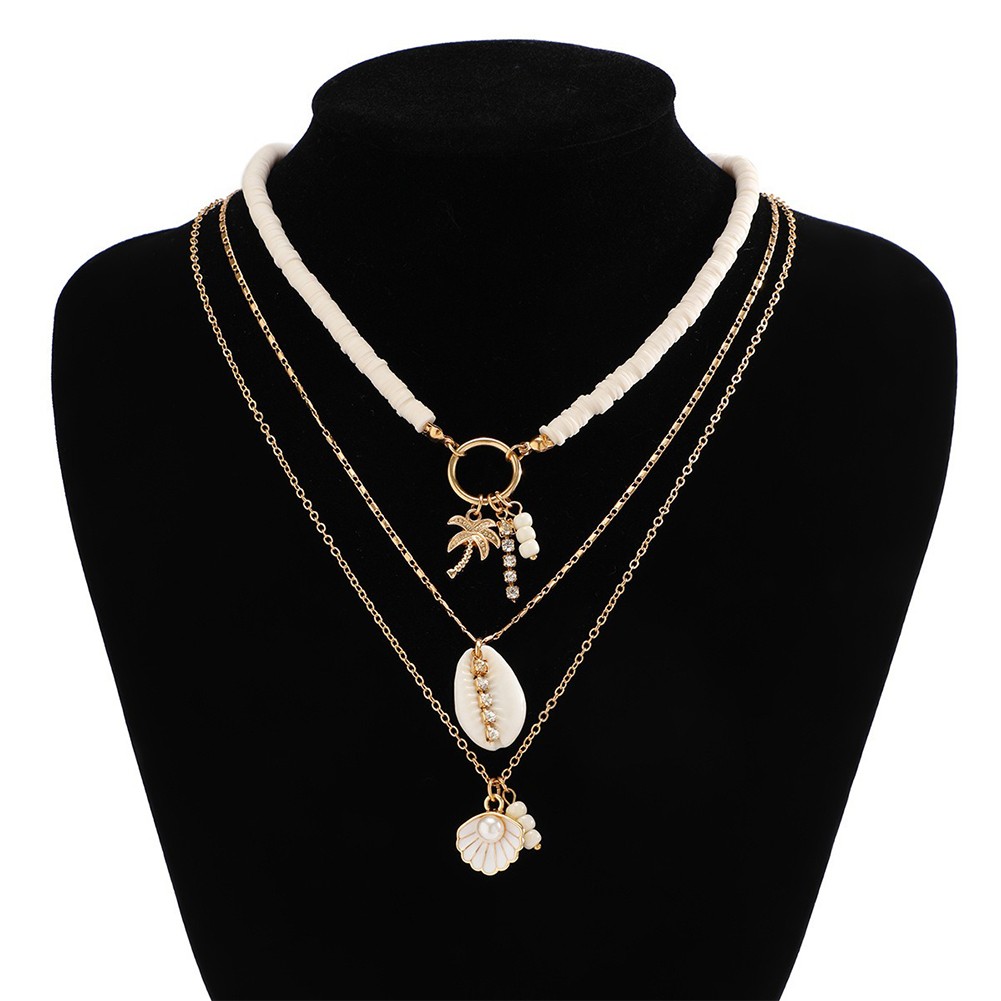 Bohemian Pottery Beads Necklace with Metal Sun Pendant and Layered Chains - Picture 36 of 43