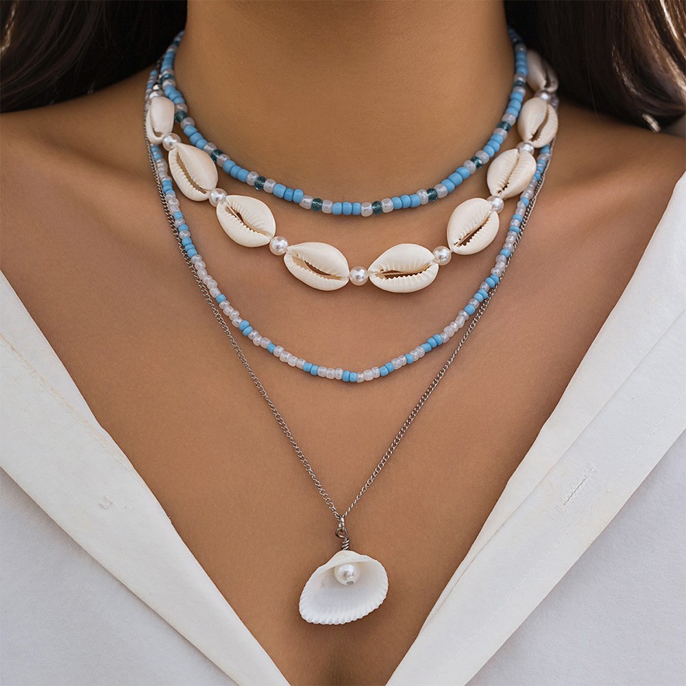 Bohemian Pottery Beads Necklace with Metal Sun Pendant and Layered Chains - Picture 38 of 43