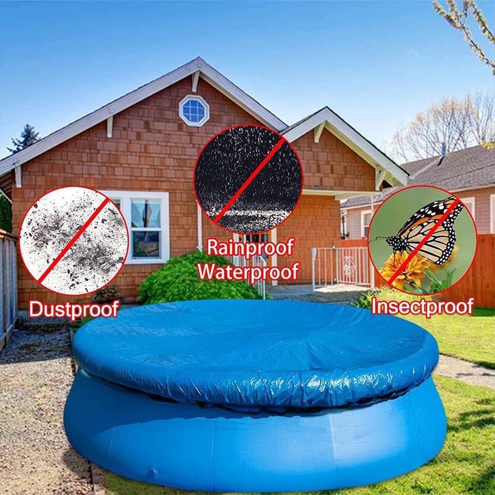 thumbnail image 2 of Round Swimming Pool Cover Waterproof Dustproof Above Ground Pool Protector With Rope For 6ft 8ft Pools Black 2 of 14