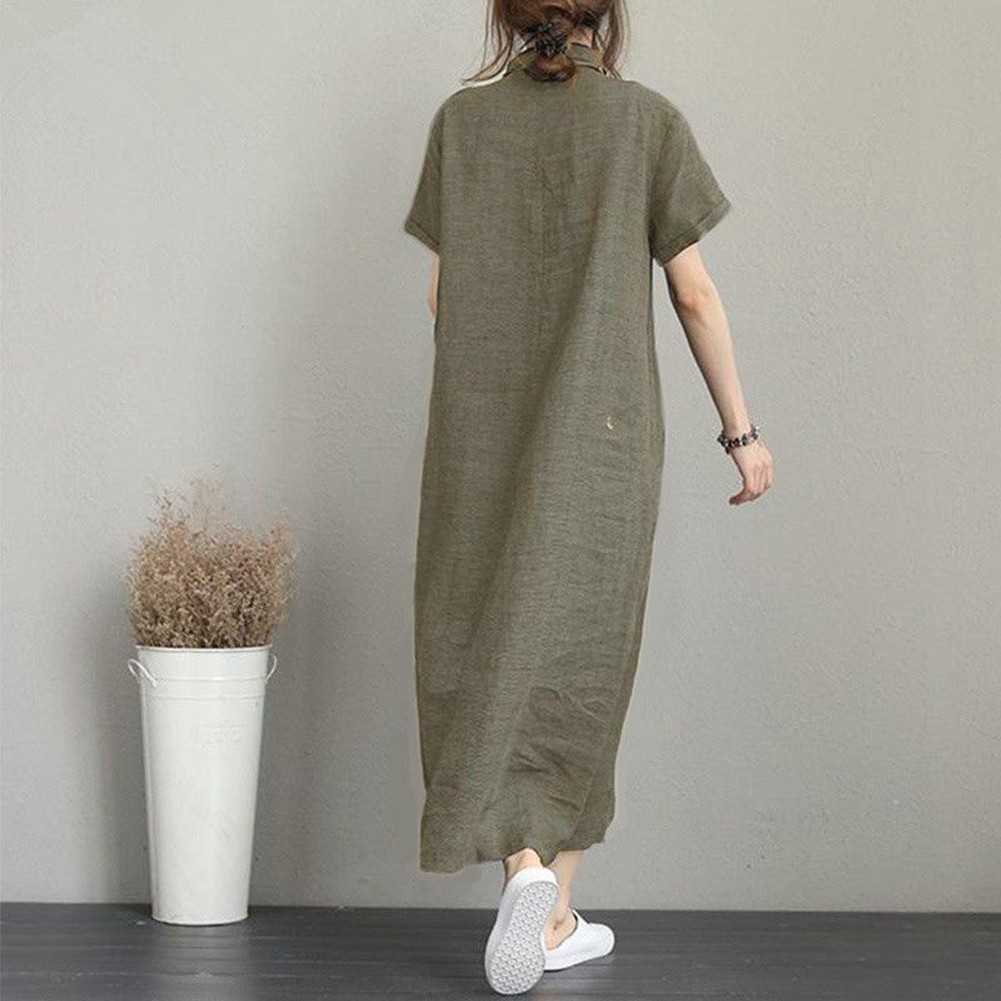Black Summer Women Cotton Linen Vintage Casual Loose Oversie Long Dress - Picture 9 of 14