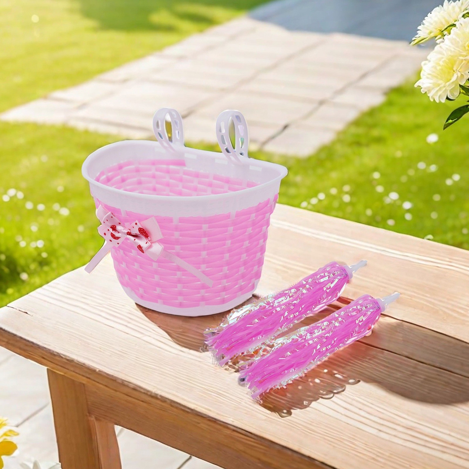 Girls Scooter Bike Streamers Handlebar Grip Tassels Decorator + Front Basket Box - Picture 30 of 36