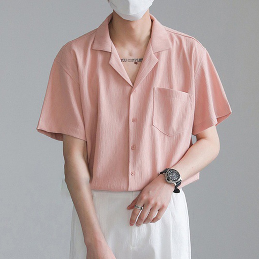 Men's Shirt Shirt Folds Streetwear For Vacation Korean Style Short Sleeve - Picture 29 of 40