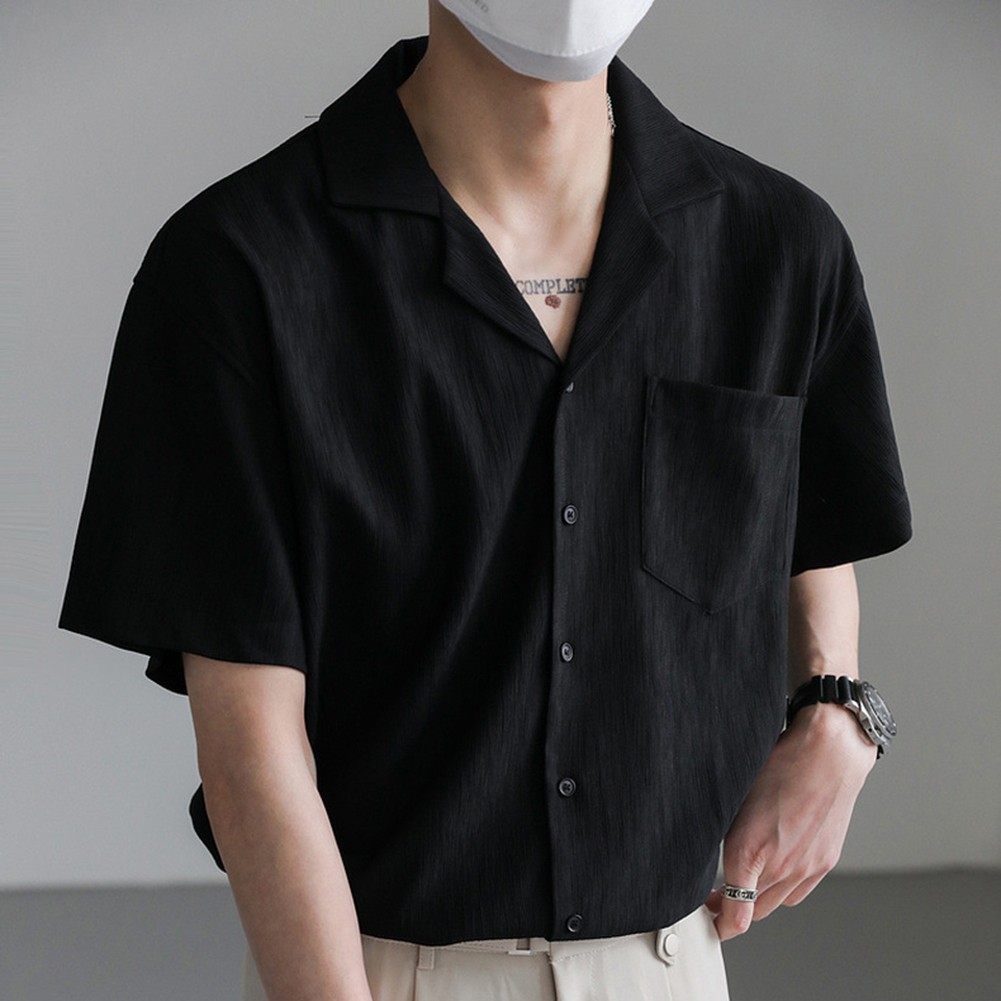 Men's Shirt Shirt Folds Streetwear For Vacation Korean Style Short Sleeve - Picture 22 of 40