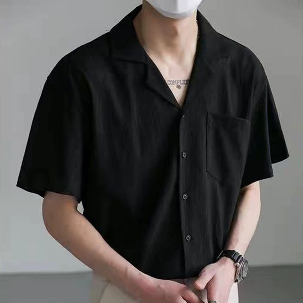 Men's Shirt Shirt Folds Streetwear For Vacation Korean Style Short Sleeve - Picture 24 of 40