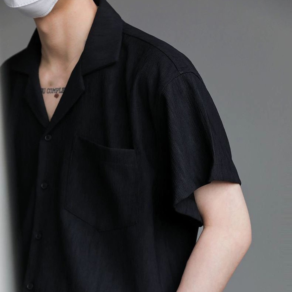 Men's Shirt Shirt Folds Streetwear For Vacation Korean Style Short Sleeve - Picture 21 of 40