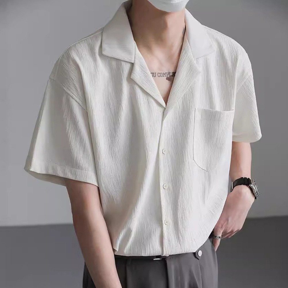 Men's Shirt Shirt Folds Streetwear For Vacation Korean Style Short Sleeve - Picture 34 of 40