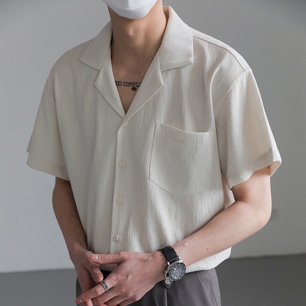 Men's Shirt Shirt Folds Streetwear For Vacation Korean Style Short Sleeve - Picture 36 of 40