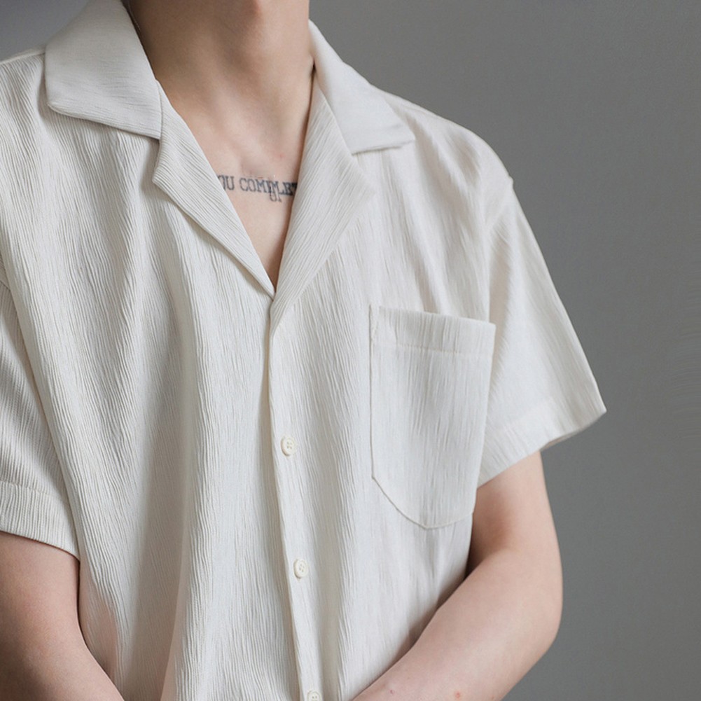 Men's Shirt Shirt Folds Streetwear For Vacation Korean Style Short Sleeve - Picture 37 of 40