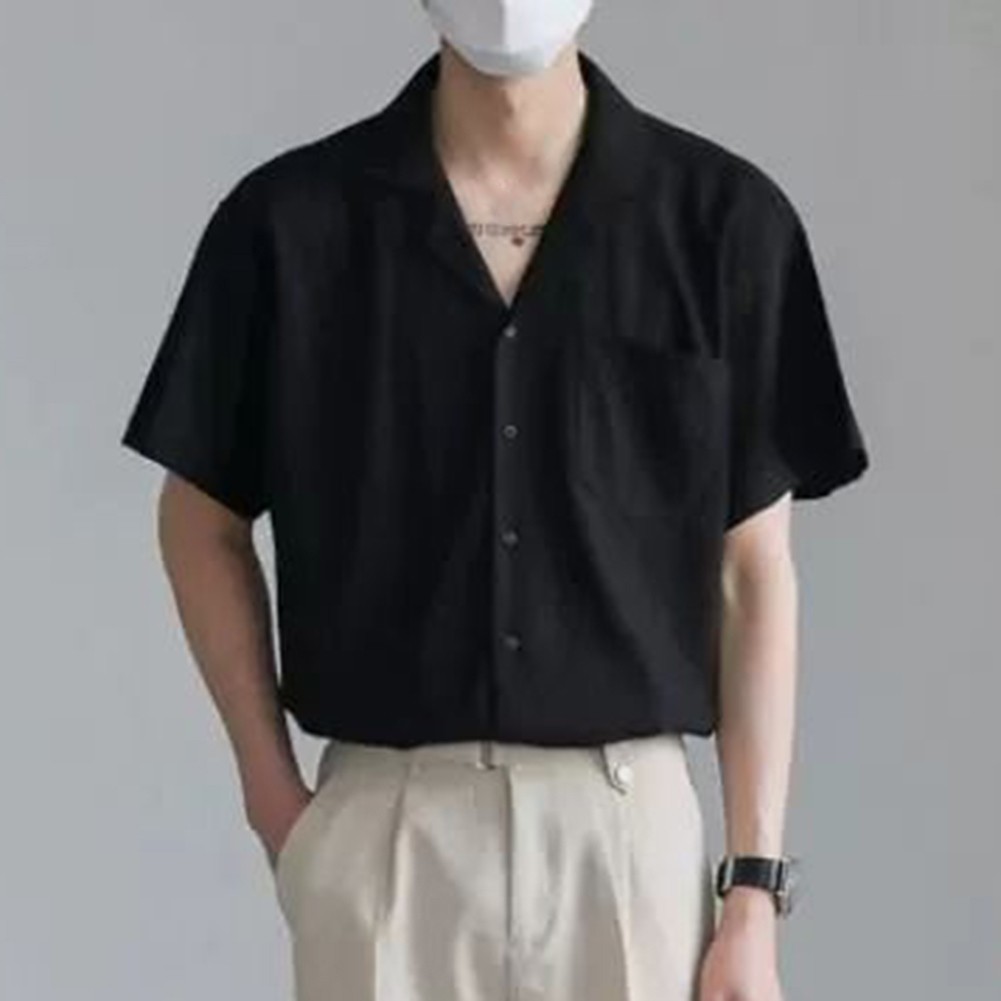 Men's Shirt Shirt Folds Streetwear For Vacation Korean Style Short Sleeve - Picture 23 of 40