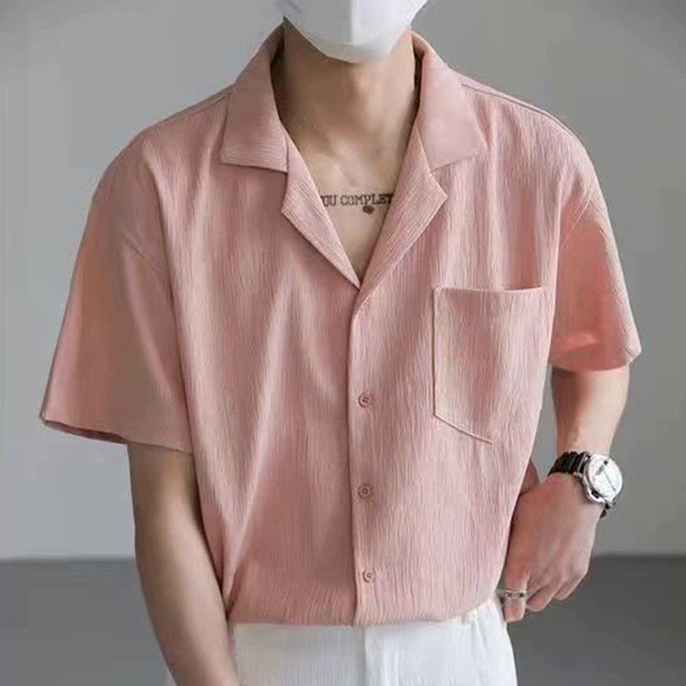 Men's Shirt Shirt Folds Streetwear For Vacation Korean Style Short Sleeve - Picture 33 of 40