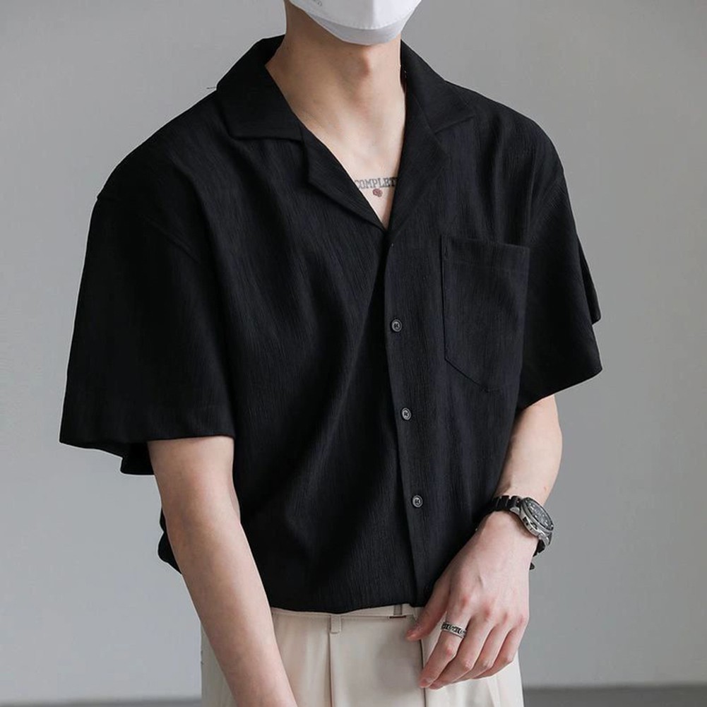 Men's Shirt Shirt Folds Streetwear For Vacation Korean Style Short Sleeve - Picture 20 of 40