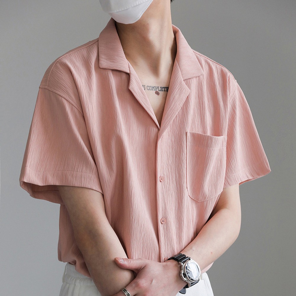 Men's Shirt Shirt Folds Streetwear For Vacation Korean Style Short Sleeve - Picture 30 of 40
