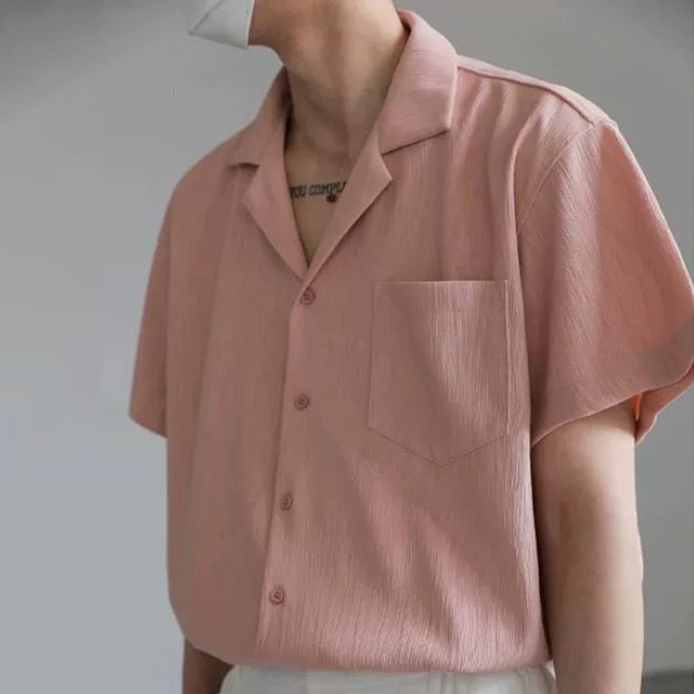 Men's Shirt Shirt Folds Streetwear For Vacation Korean Style Short Sleeve - Picture 31 of 40