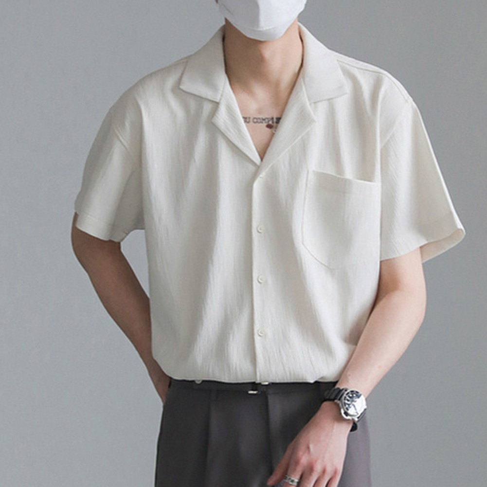 Men's Shirt Shirt Folds Streetwear For Vacation Korean Style Short Sleeve - Picture 39 of 40