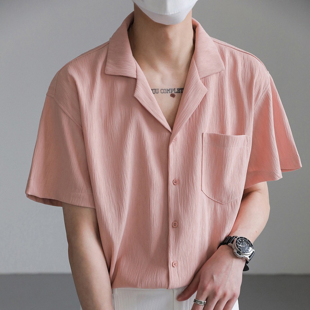 Men's Shirt Shirt Folds Streetwear For Vacation Korean Style Short Sleeve - Picture 28 of 40