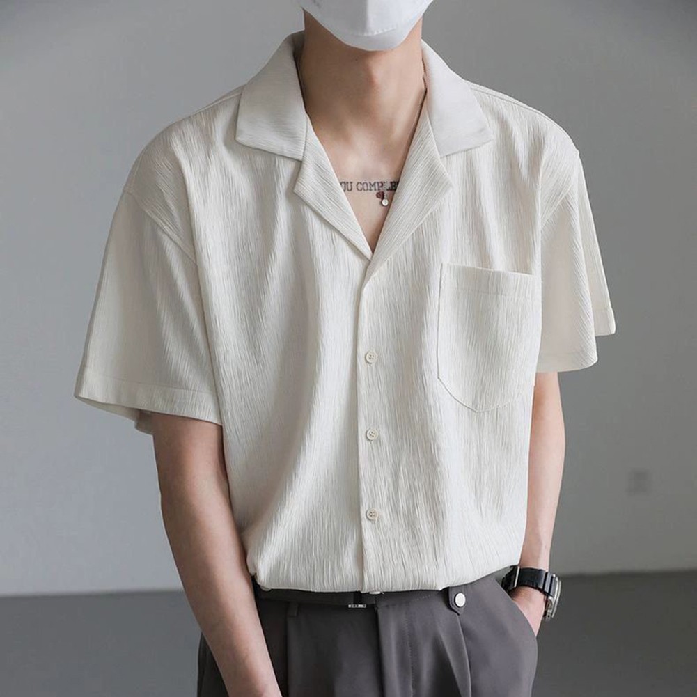 Men's Shirt Shirt Folds Streetwear For Vacation Korean Style Short Sleeve - Picture 35 of 40
