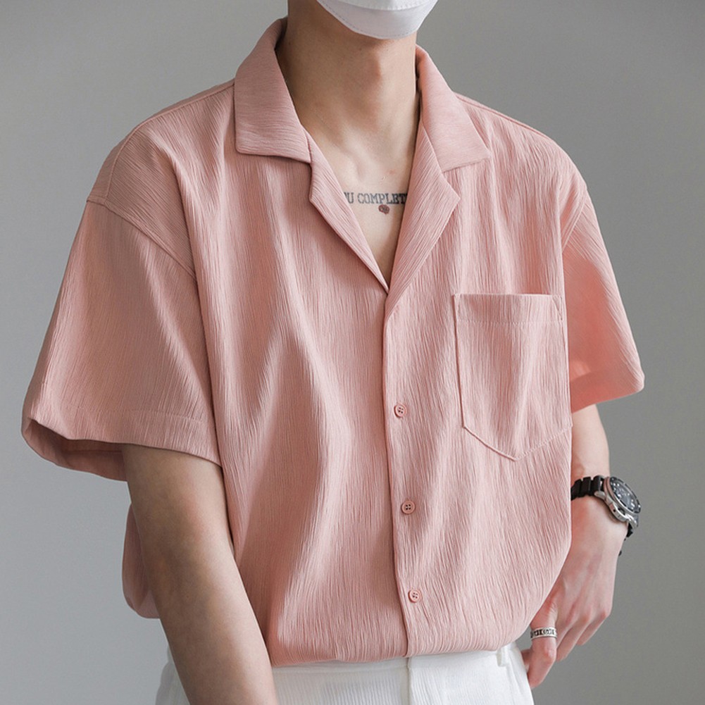 Men's Shirt Shirt Folds Streetwear For Vacation Korean Style Short Sleeve - Picture 32 of 40