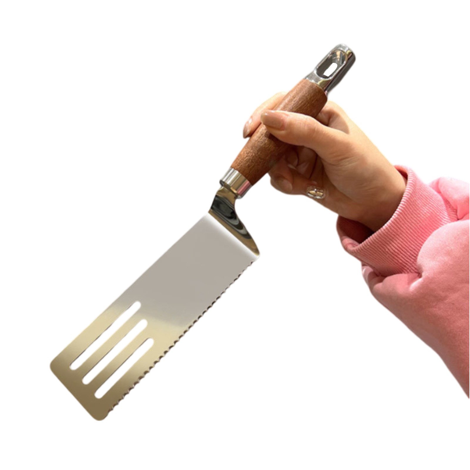 Flexible and Efficient Stainless Steel Cooking Spatula with Wooden Handle