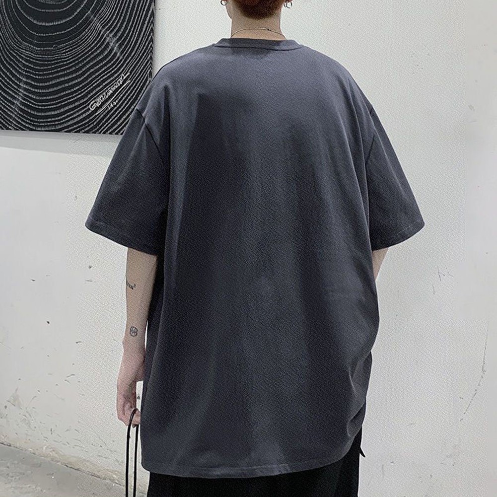 4) Basic Loose Thin Top for Men Summer Short Sleeve Solid Color O Neck T shirt - Picture 17 of 17