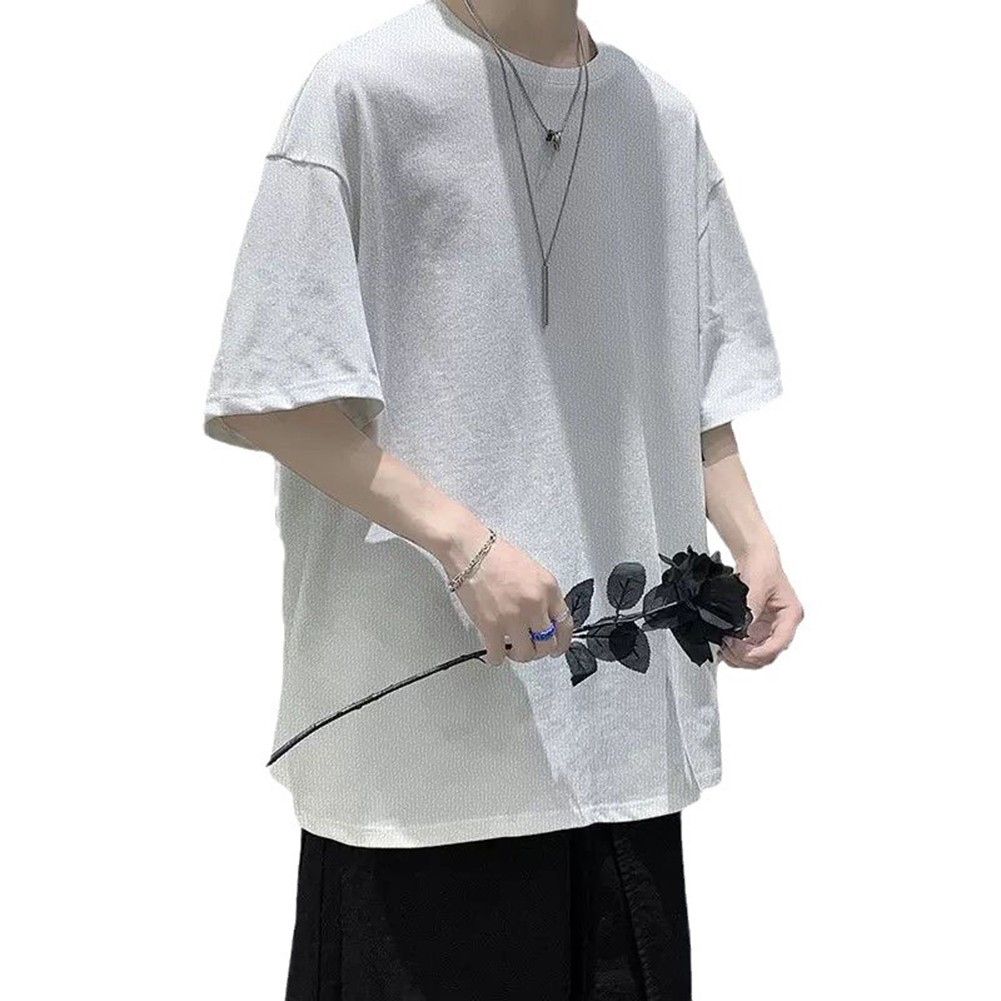 4) Basic Loose Thin Top for Men Summer Short Sleeve Solid Color O Neck T shirt - Picture 15 of 17