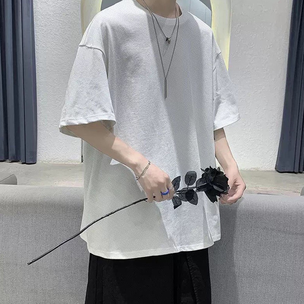 4) Basic Loose Thin Top for Men Summer Short Sleeve Solid Color O Neck T shirt - Picture 14 of 17