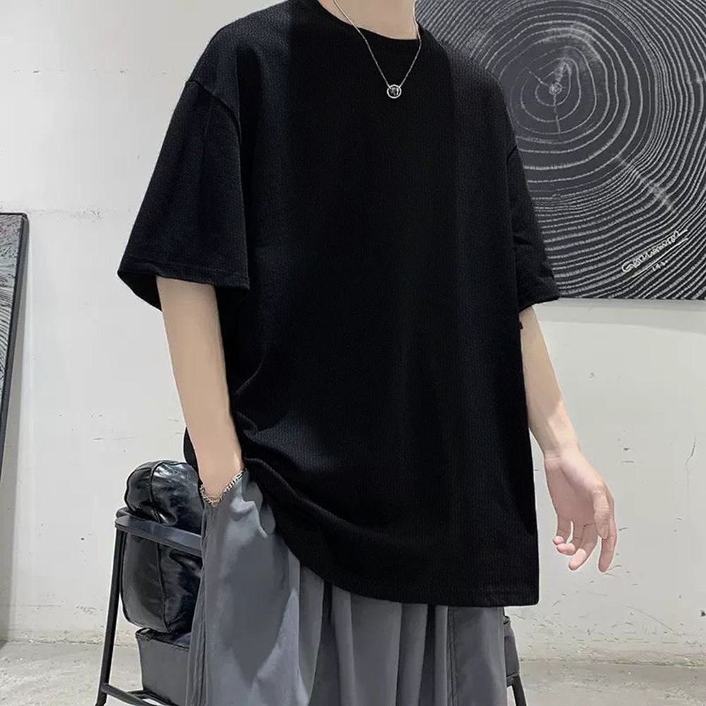 4) Basic Loose Thin Top for Men Summer Short Sleeve Solid Color O Neck T shirt - Picture 11 of 17