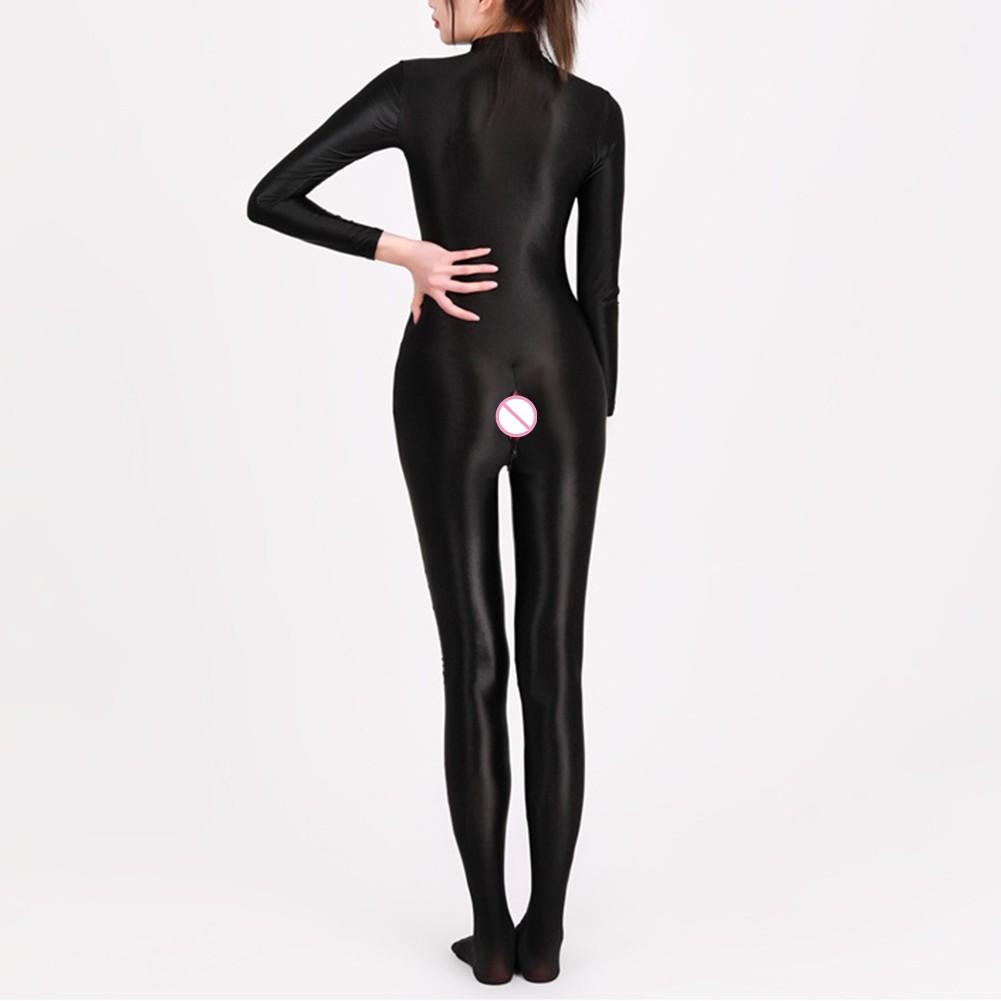 Body élastique brillant pour femme manches vendu longues sans entrejambe collant intégral