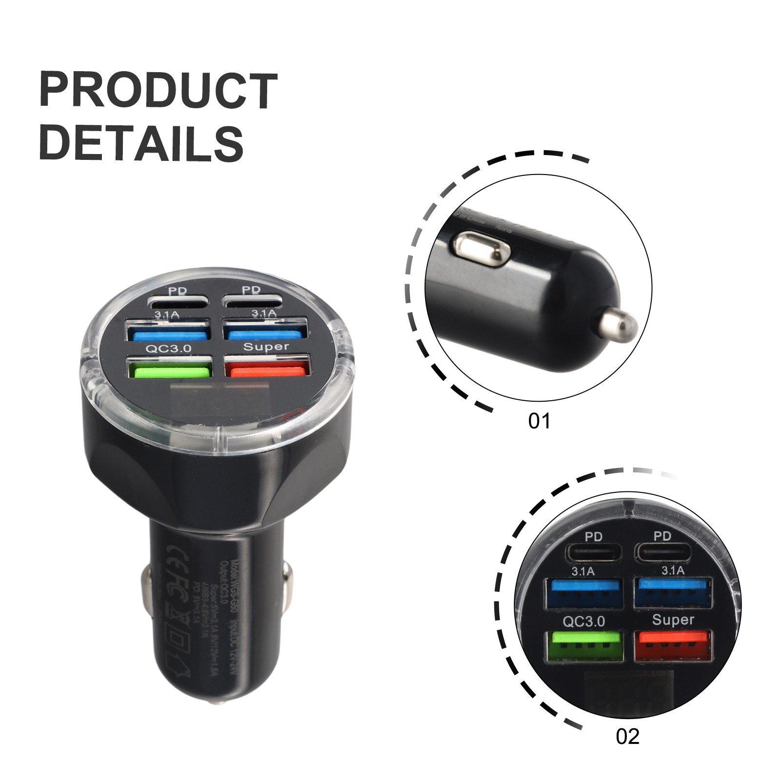 Multi Port Car Charger with LED Display Fast Charging for Multiple Devices - Bild 16 von 33